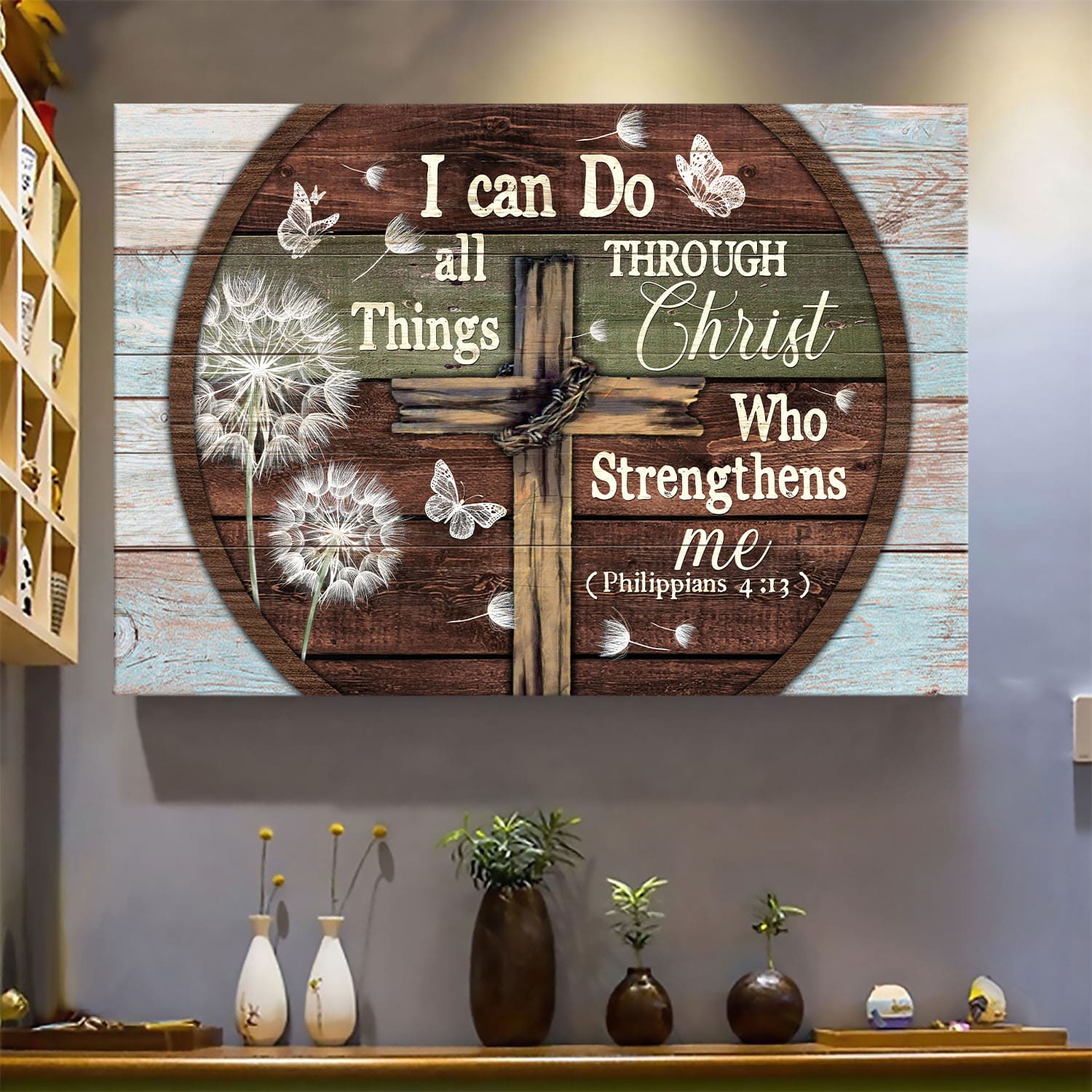 Cross, amazing dandelion, I can do all things through Christ - Jesus Landscape Canvas Prints, Wall Art