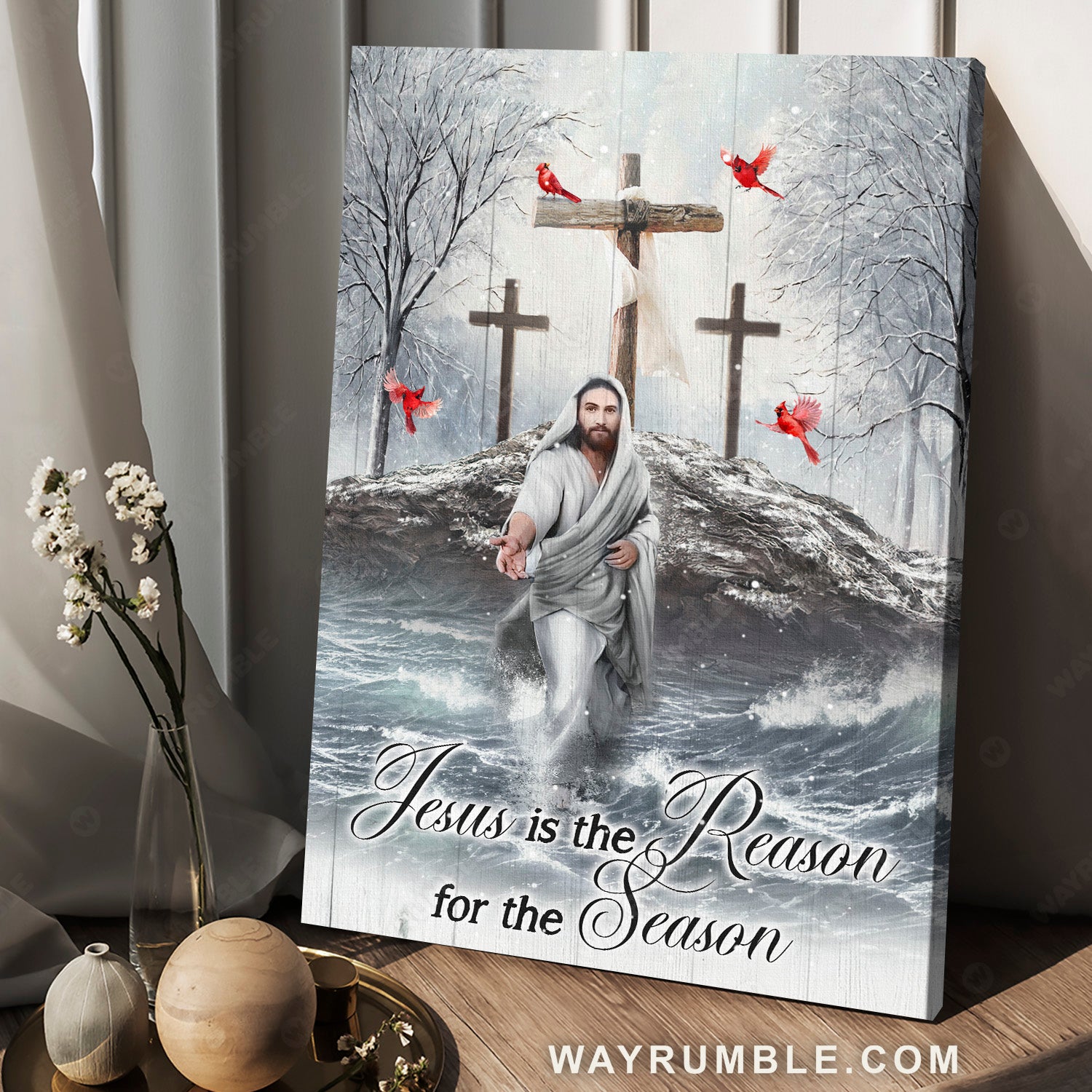 Amazing Jesus painting, Three crosses, Winter forest, Jesus is the reason for the season - Jesus Portrait Canvas Prints, Christian Wall Art