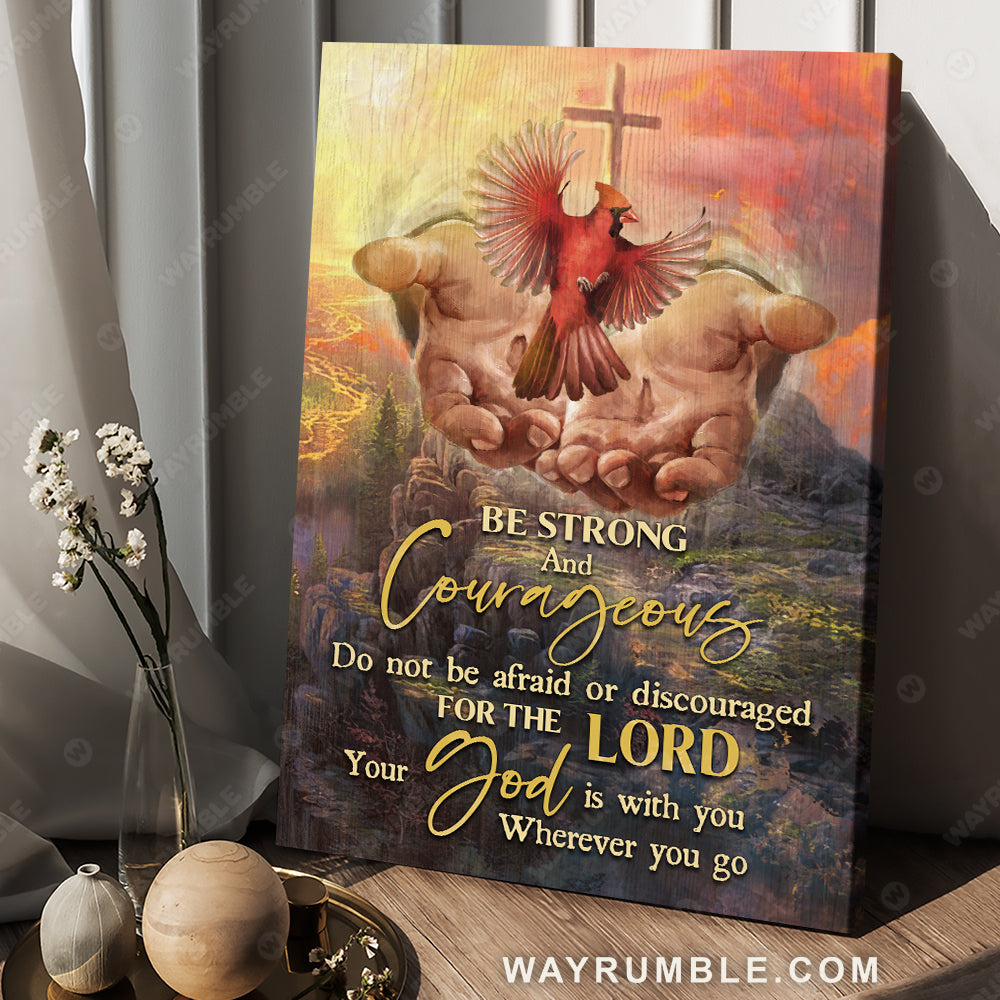 Red cardinal, Beautiful sunrise, Bible verse, Your God is with you wherever you go - Jesus Portrait Canvas Prints, Christian Wall Art
