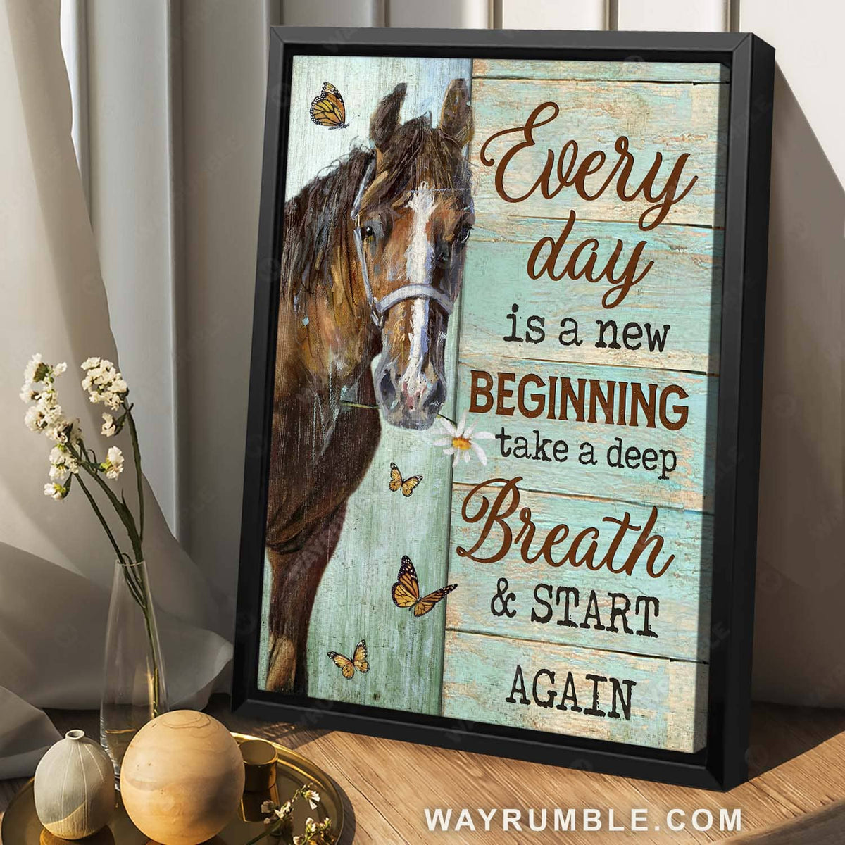 Abstract brown horse, Monarch butterfly, Every day is a new beginning - Jesus Portrait Canvas Prints, Home Decor Wall Art