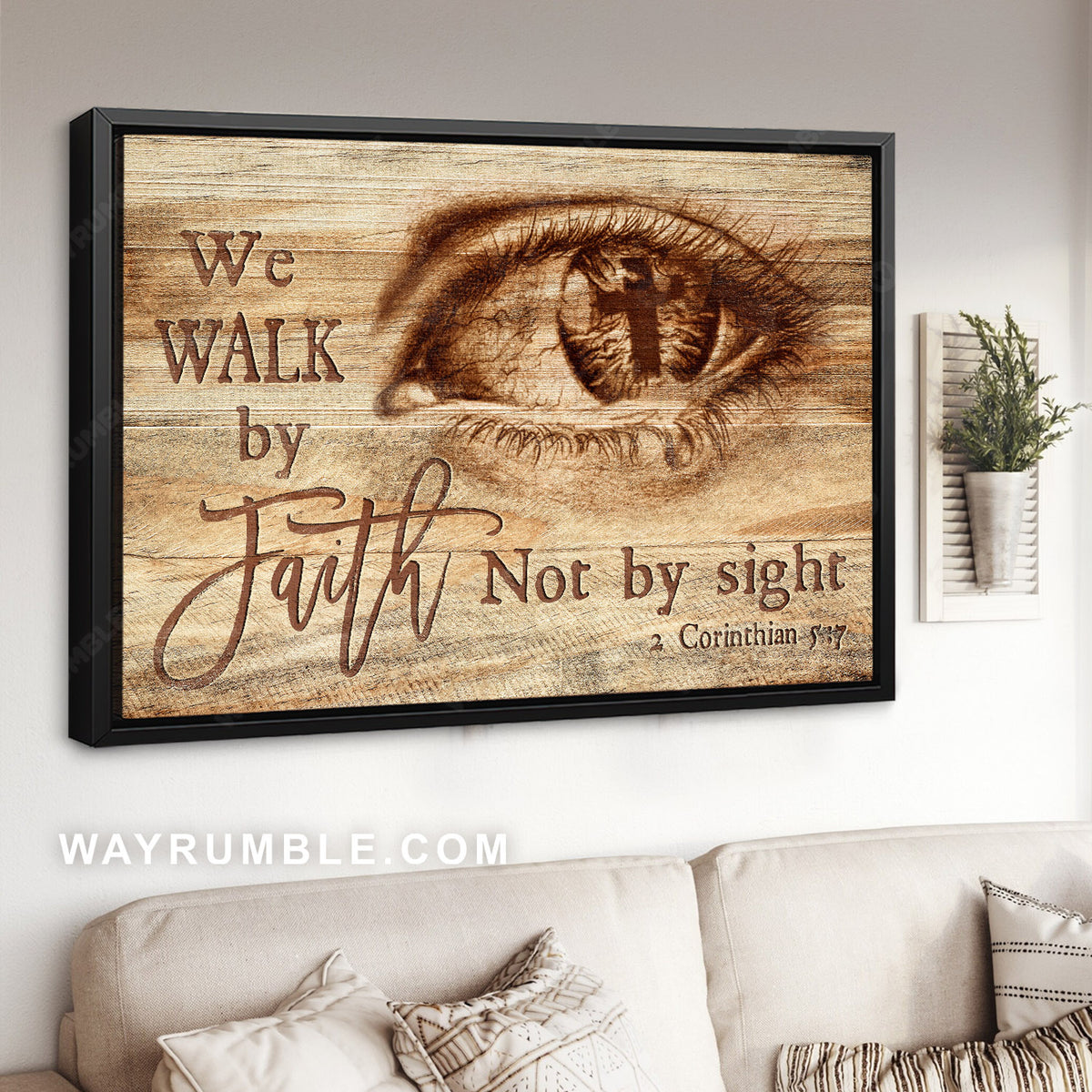 Eye drawing, Awesome cross, Bible verse, We walk by faith, not by sight - Jesus Landscape Canvas Prints, Christian Wall Art