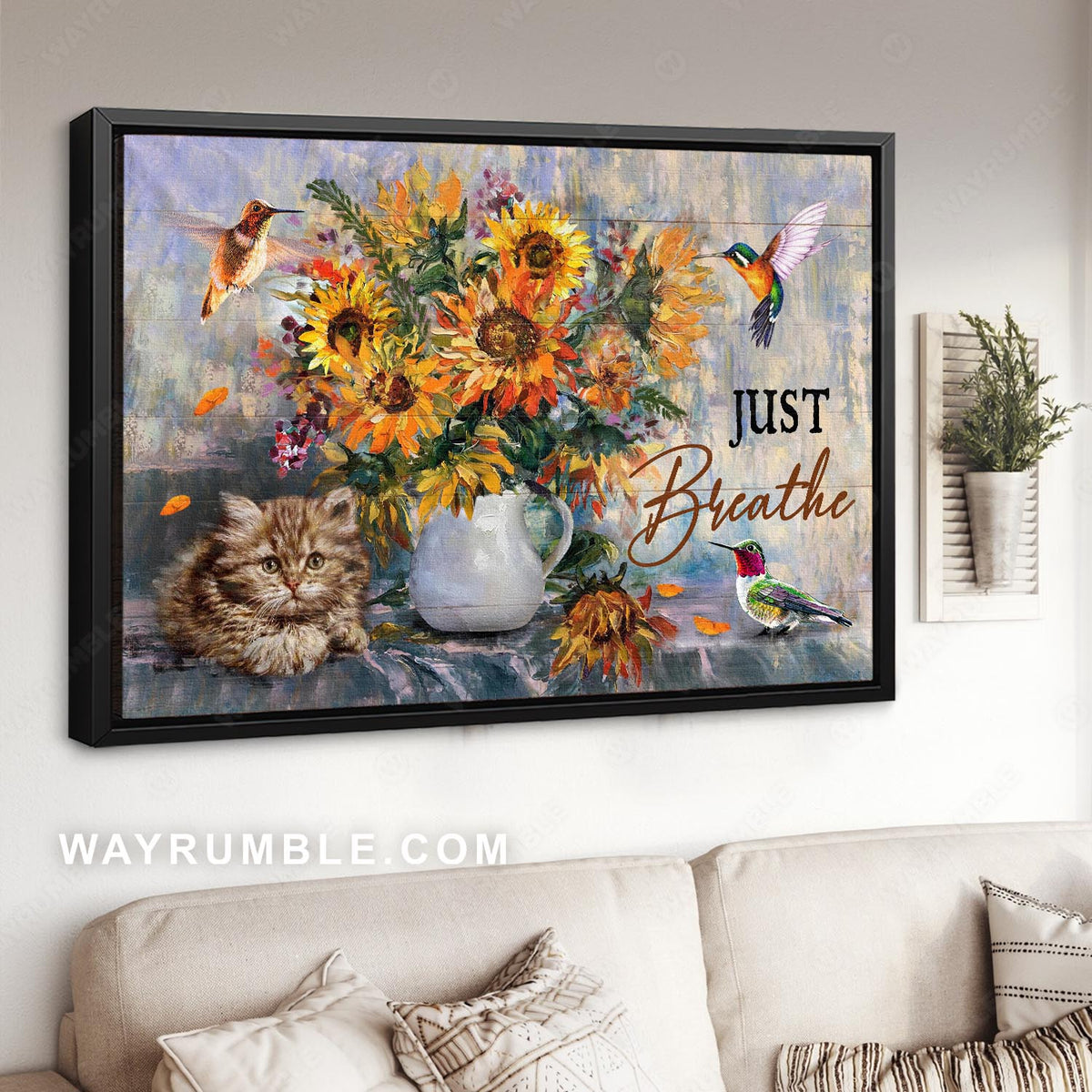 Sunflower painting, Awesome hummingbird, Small cat, Just breathe - Jesus Landscape Canvas Prints, Christian Wall Art