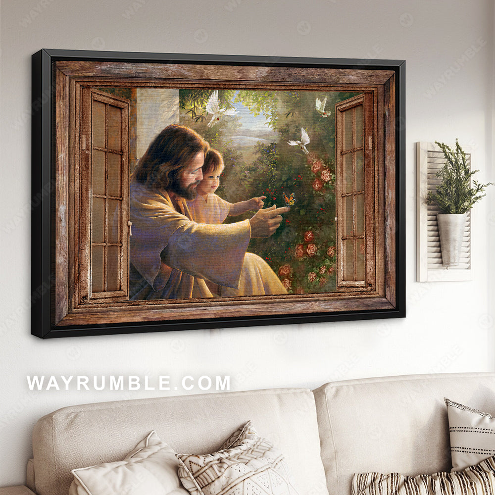 Holy spirit dove, Rose garden, Abstract Jesus painting, Jesus with little child - Jesus Landscape Canvas Prints, Christian Wall Art