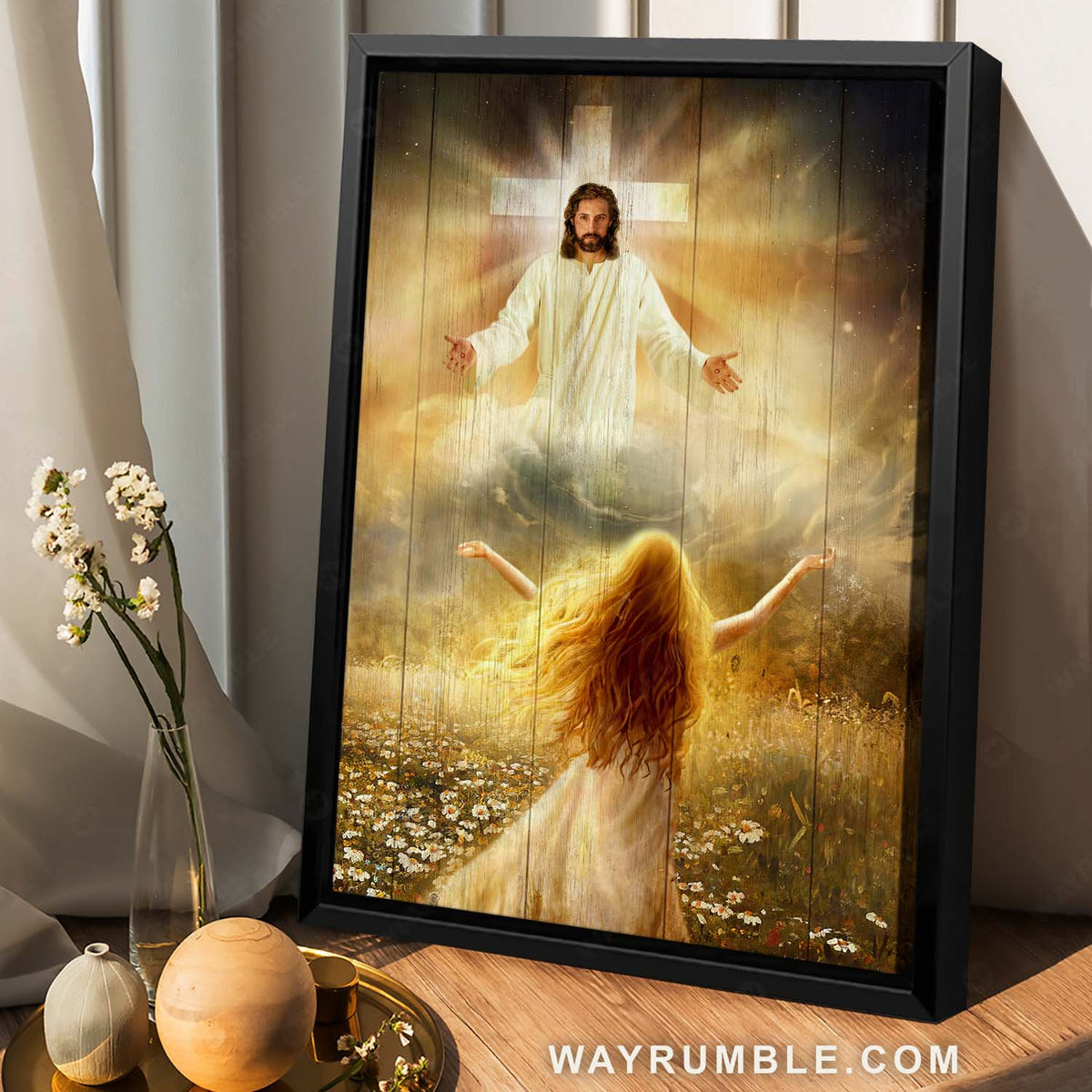 Daisy field, Cross drawing, Jesus painting, Welcome home - Jesus Portrait Canvas Prints, Christian Wall Art