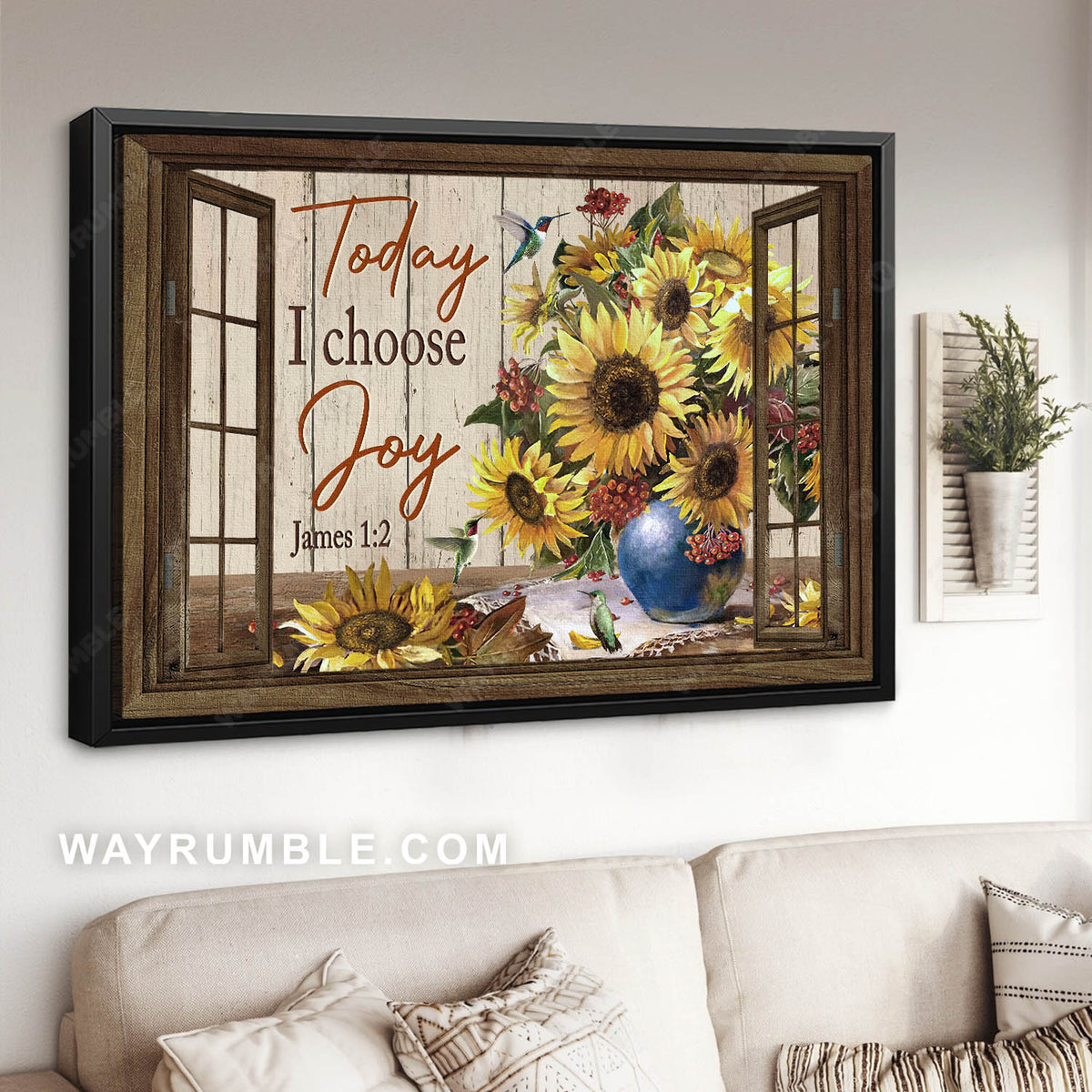 Gorgeous sunflower, Hummingbird painting, Wooden windows, Today I choose joy - Jesus Landscape Canvas Prints, Home Decor Wall Art