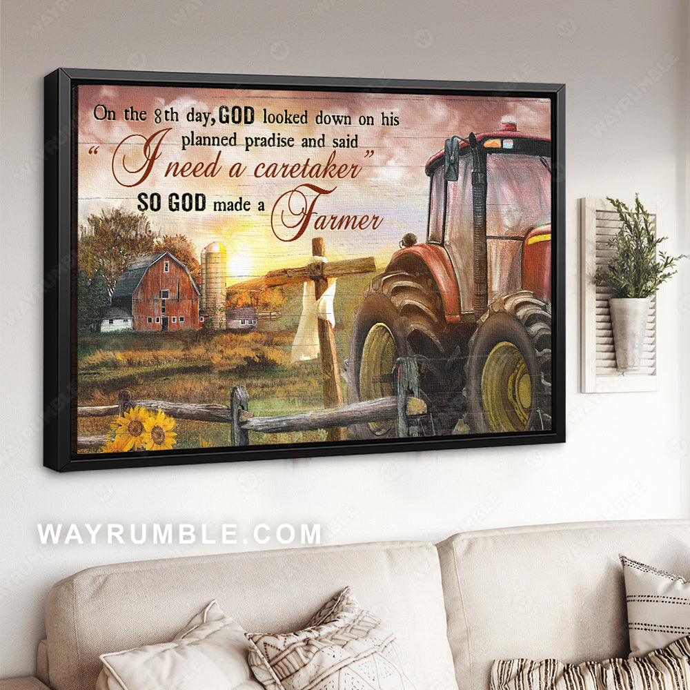 Farm painting, Red truck, Rustic farmhouse, So God made a farmer - Jesus Landscape Canvas Prints, Home Decor Wall Art