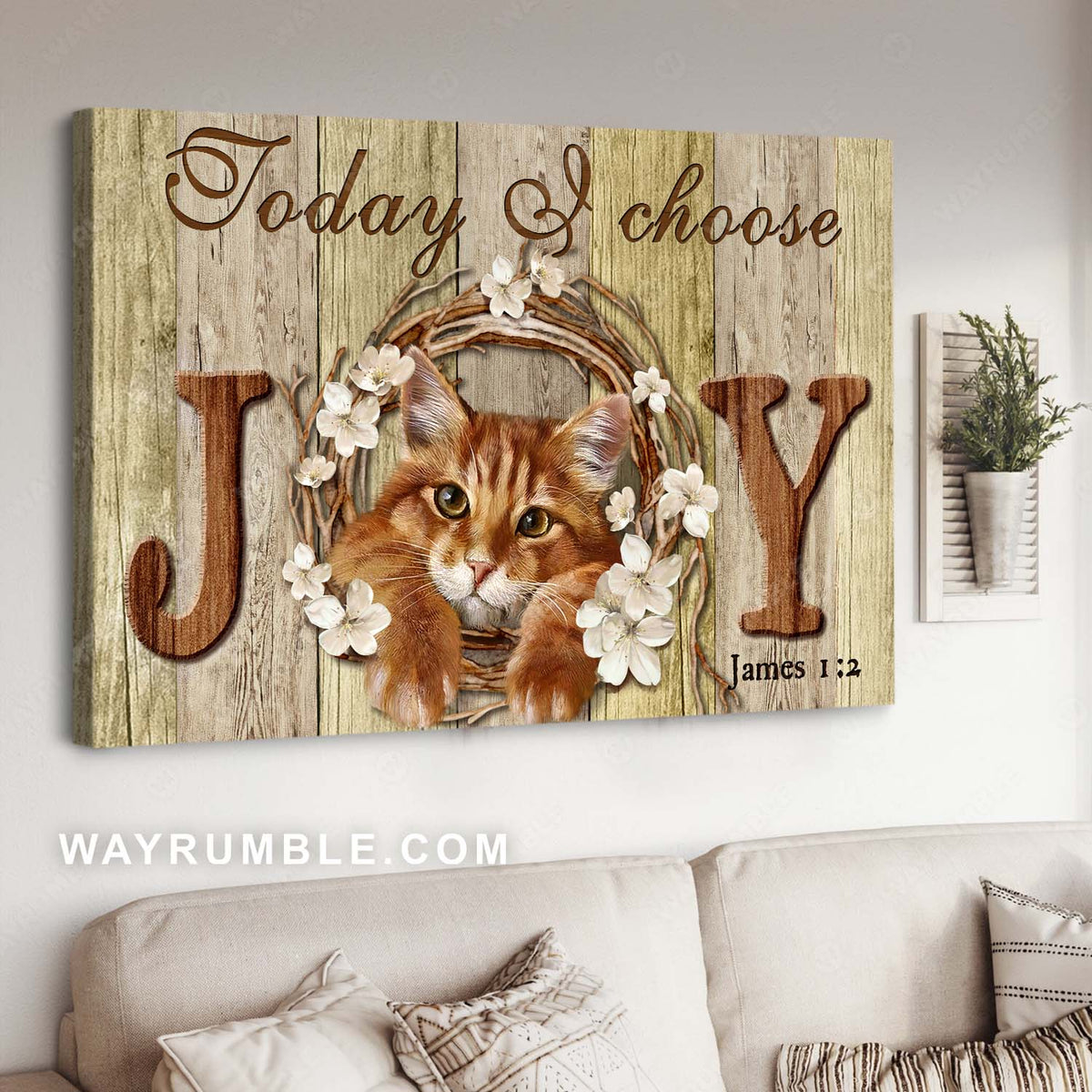 Cute Maine Coon cat, Lovely cherry blossom, Today I choose joy - Jesus Landscape Canvas Prints, Christian Wall Art