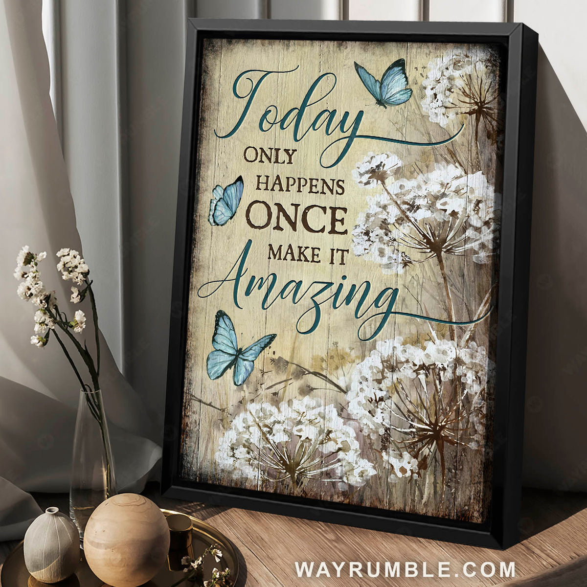 Enchanting blue butterfly, Stunning dandelion drawing, Today only happens once - Jesus Portrait Canvas Prints, Christian Wall Art
