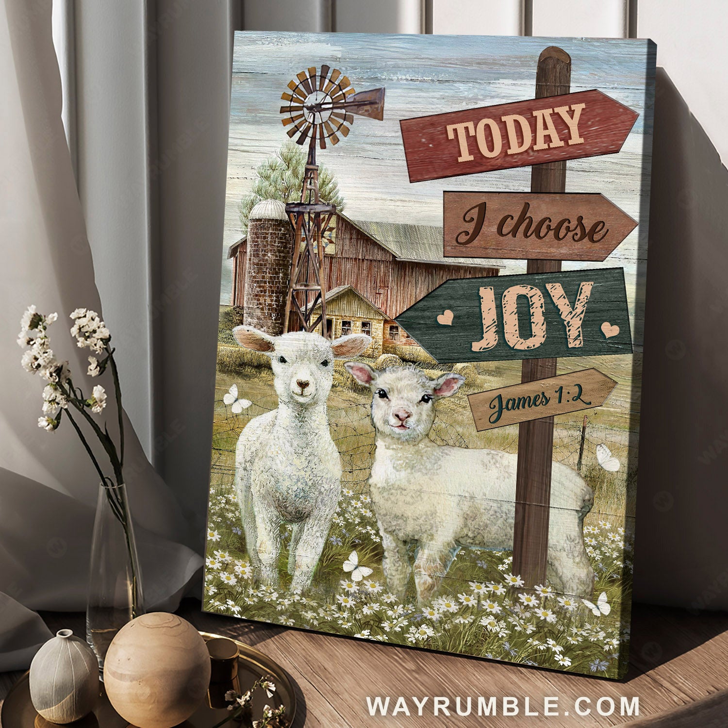 Rustic farmhouse, Daisy flower, Lamb of God, Bible verse, Today I choose joy - Jesus Portrait Canvas Prints, Home Decor Wall Art