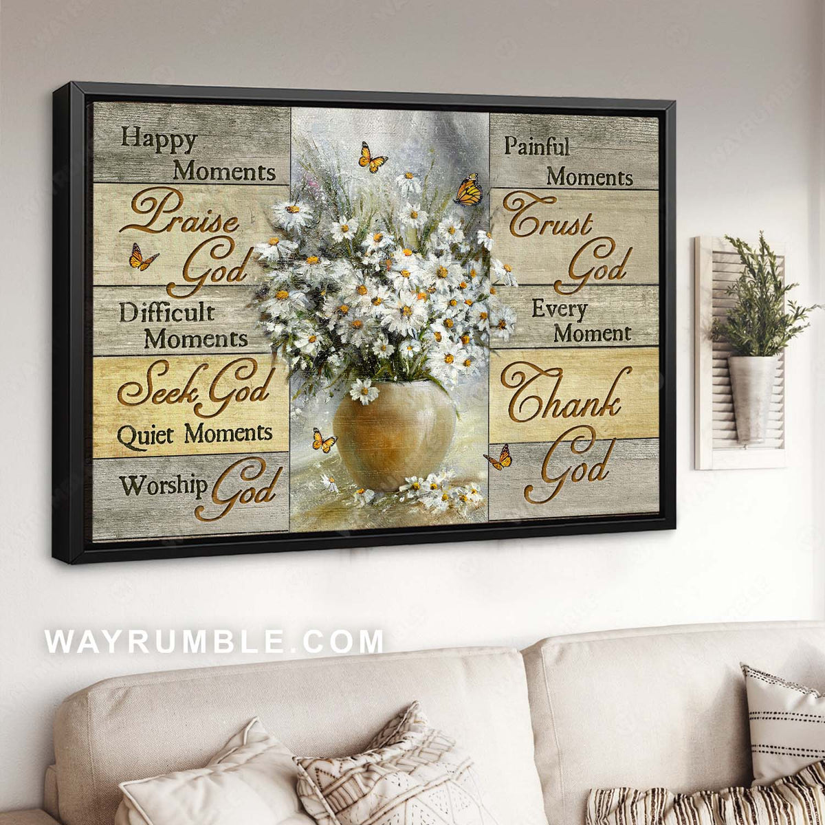 Rustic daisy flower, Monarch butterfly, Flower painting, Every moment, thank God - Jesus Landscape Canvas Prints, Home Decor Wall Art