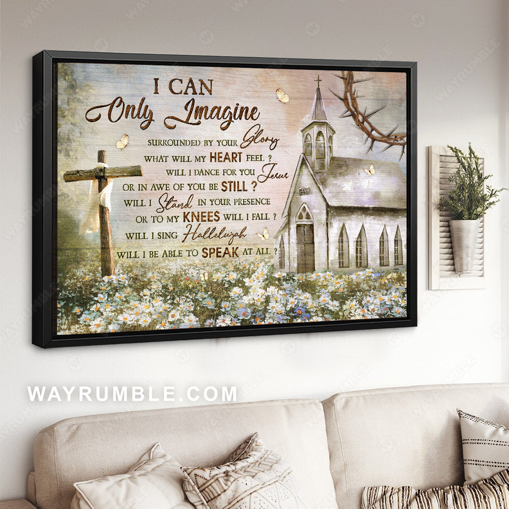 Amazing church, Stunning daisy garden, Wooden cross, I can only imagine - Jesus Landscape Canvas Prints, Christian Wall Art