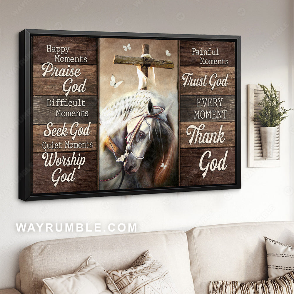 Awesome horse painting, Lovely white butterfly, Every moment thank God - Jesus Landscape Canvas Prints, Christian Wall Art