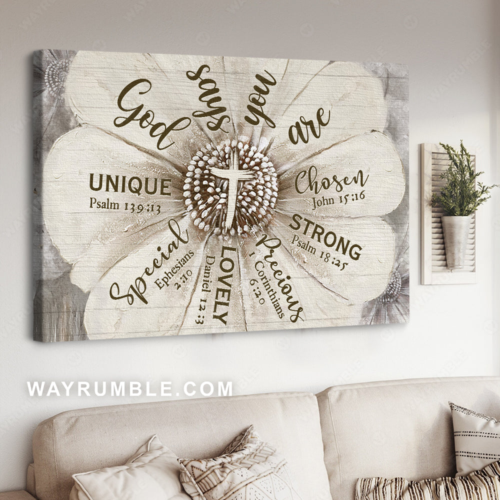 Abstract flower painting, Vintage drawing, Bible verses, God says you are - Jesus Landscape Canvas Prints, Home Decor Wall Art
