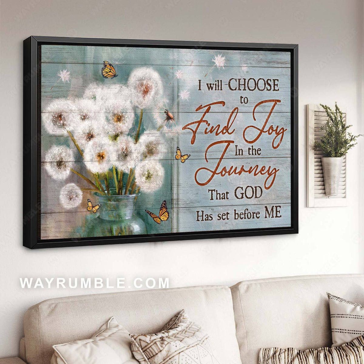 Dandelion drawing, Monarch butterfly, Inspirational quote, I will choose to find joy - Jesus Landscape Canvas Prints, Home Decor Wall Art