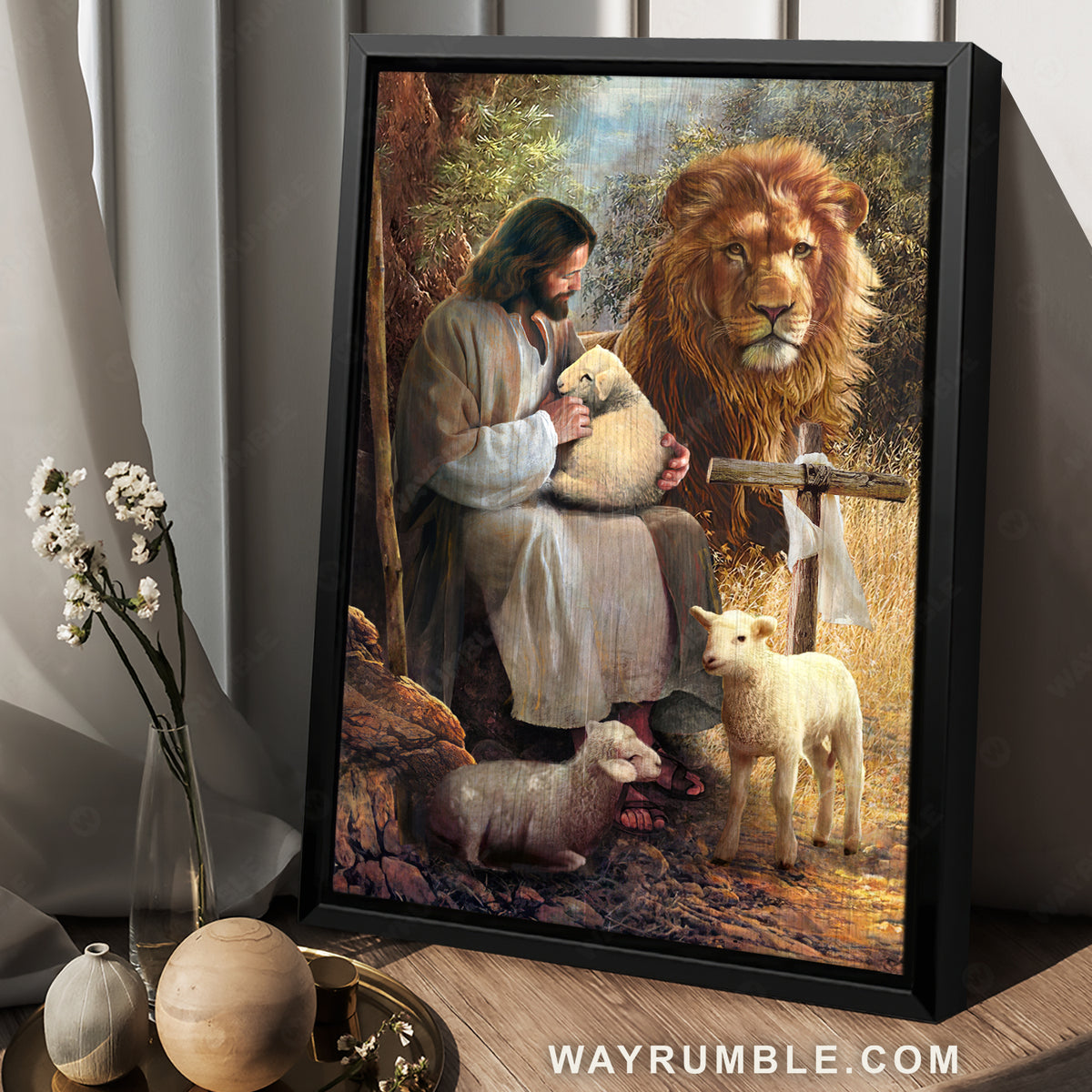 Beautiful painting, Lion of Judah, Lamb of God, Enjoy the peaceful moment - Jesus Portrait Canvas Prints, Christian Wall Art