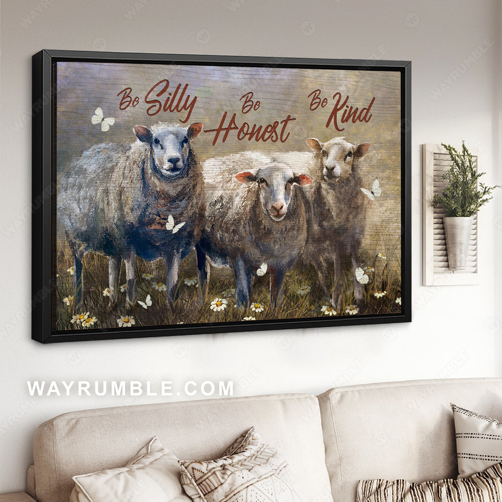 Daisy field, Lamb of God, White butterfly, Be silly, be honest, be kind - Jesus Landscape Canvas Prints, Christian Wall Art