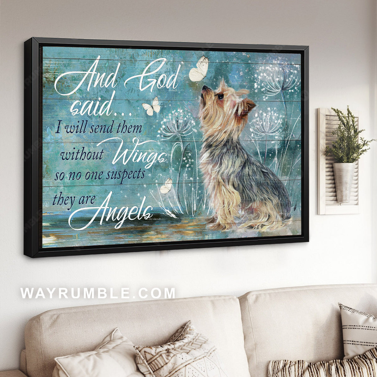 Yorkshire Terrier, Dog drawing, White butterfly, And God said - Jesus Landscape Canvas Prints, Home Decor Wall Art
