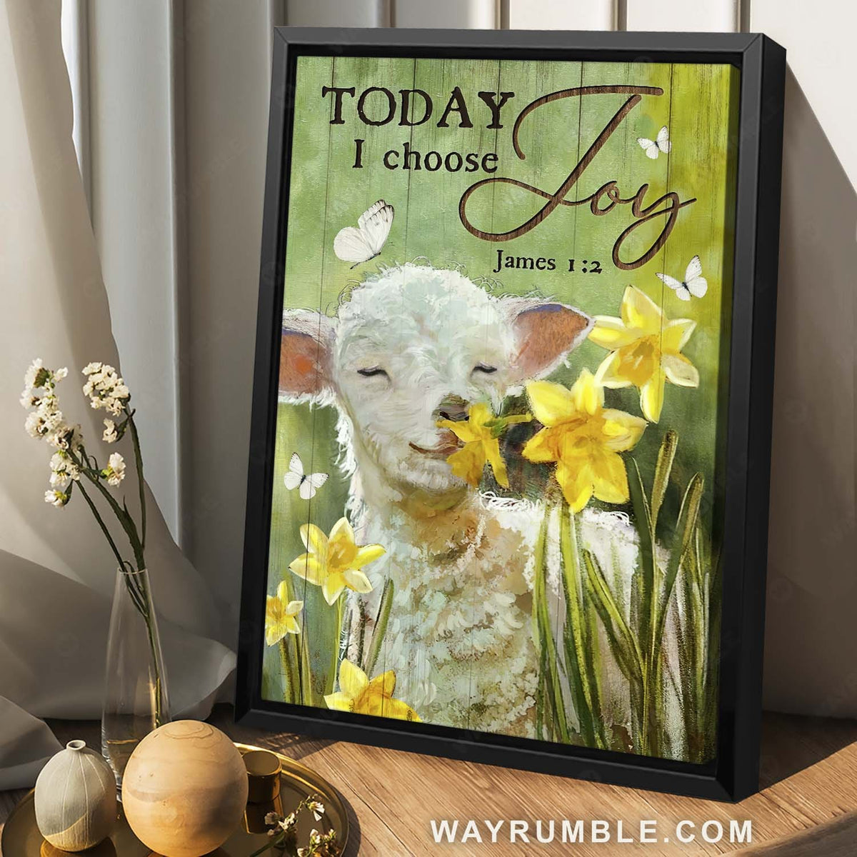 Lamb of God, White butterfly, Watercolor flowers, Abstract art, Today I choose joy - Jesus Portrait Canvas Prints, Christian Wall Art