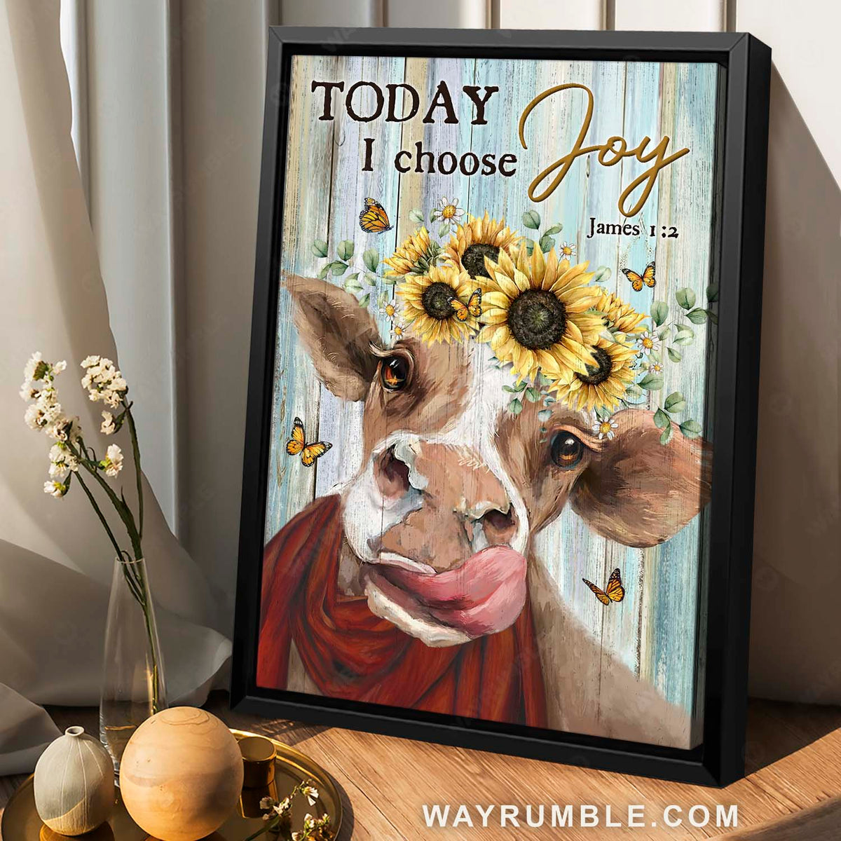 Cute cow painting, Monarch butterfly, Sunflower drawing, Today I choose joy - Jesus Portrait Canvas Prints, Home Decor Wall Art
