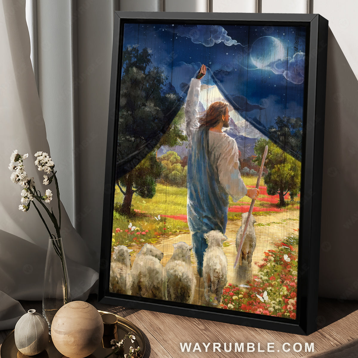 Abstract art, Jesus painting, Lamb of God, Flower field, Jesus the Good Shepherd - Jesus Portrait Canvas Prints, Christian Wall Art