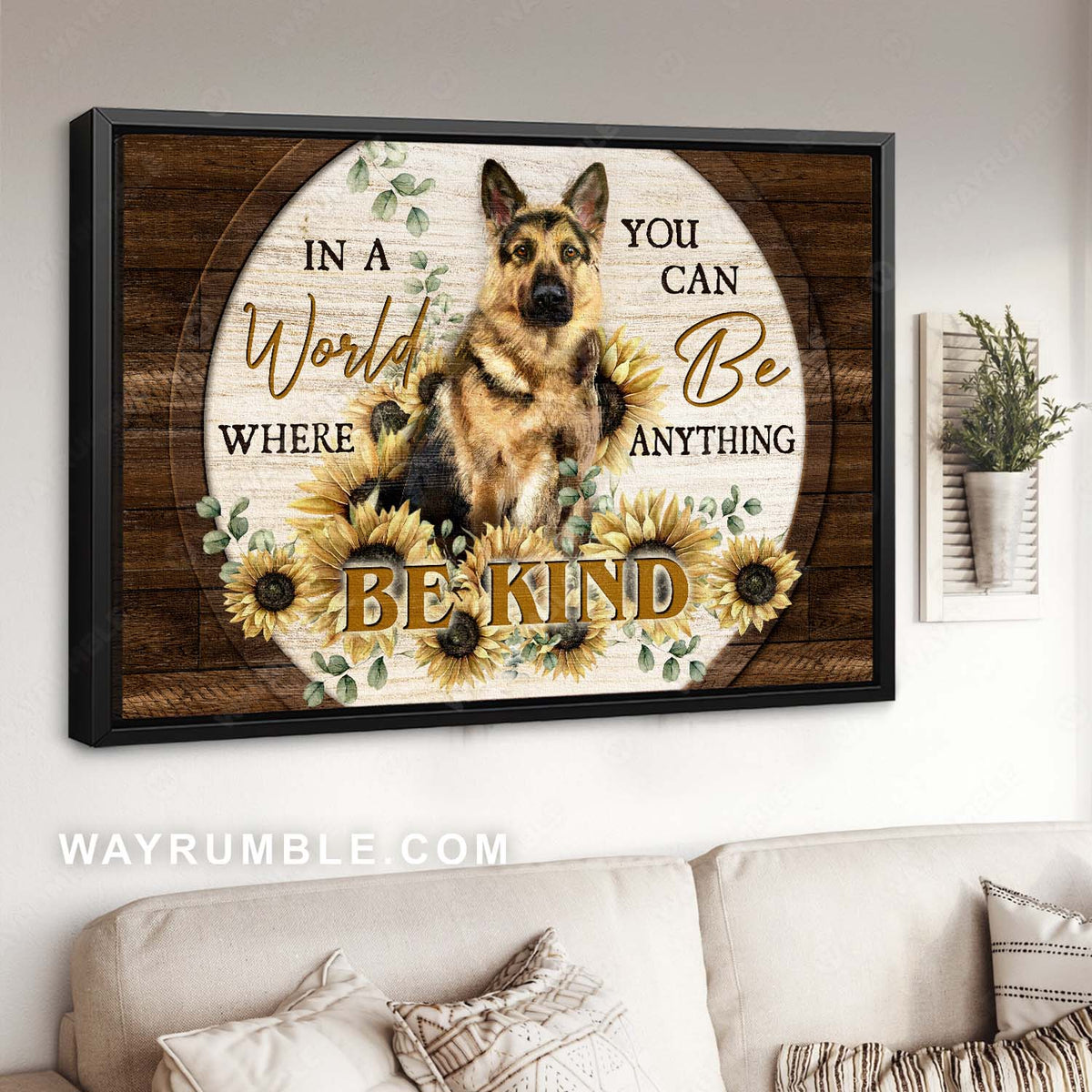 Amazing German Shepherd, Brave dog, Lovely sunflower painting, Be kind - Jesus Landscape Canvas Prints, Christian Wall Art