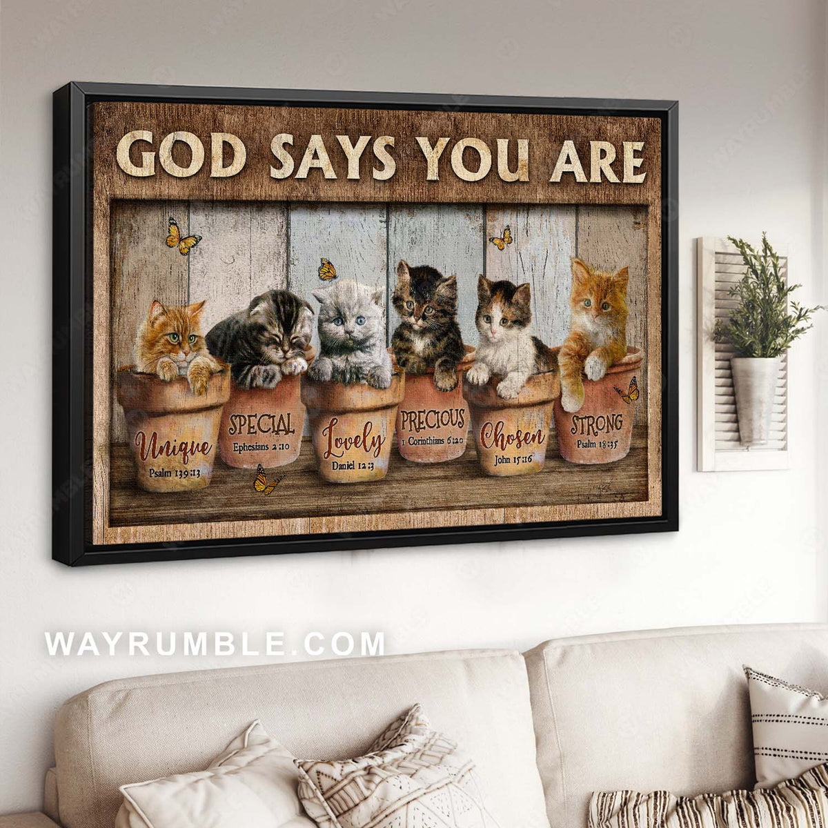 Adorable kittens, Monarch butterfly, Ceramic pot, God says you are - Jesus Landscape Canvas Prints, Home Decor Wall Art