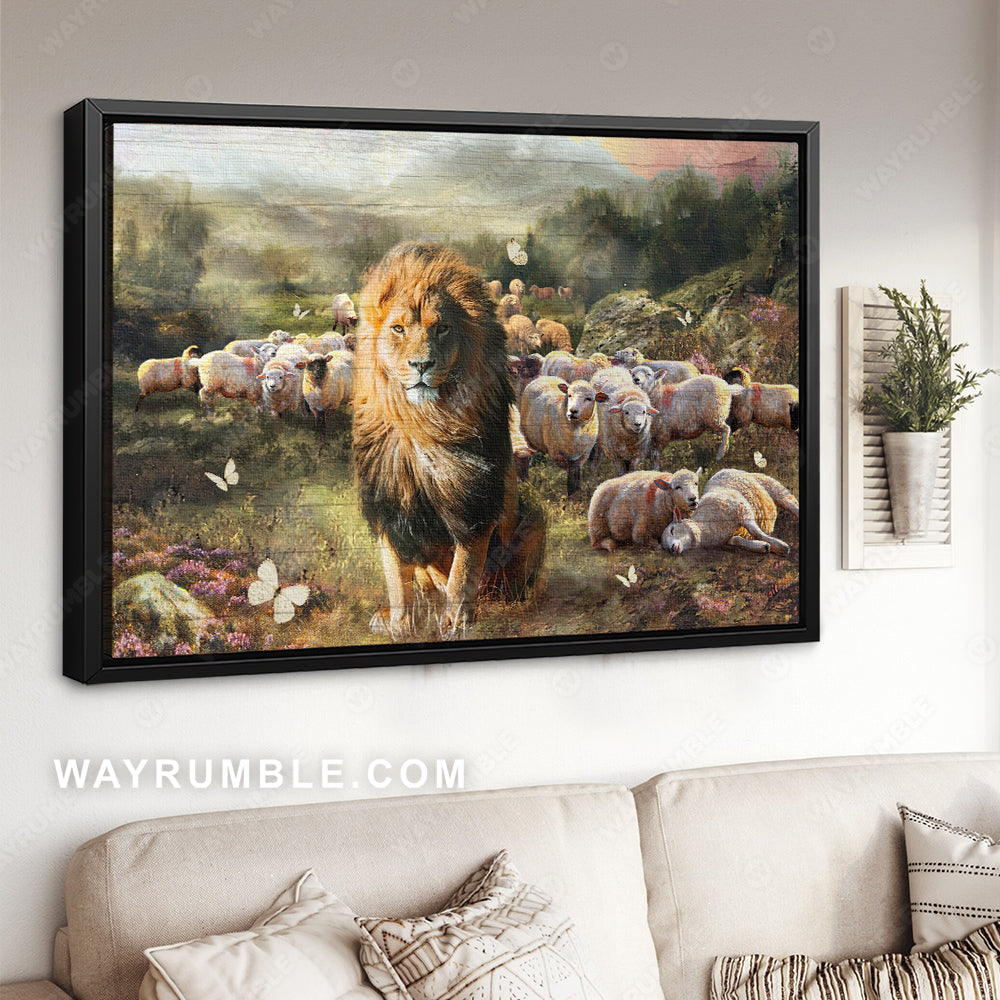 Lion of Judah, Lamb of God, Meadow painting, Peaceful place - Jesus Landscape Canvas Prints, Christian Wall Art