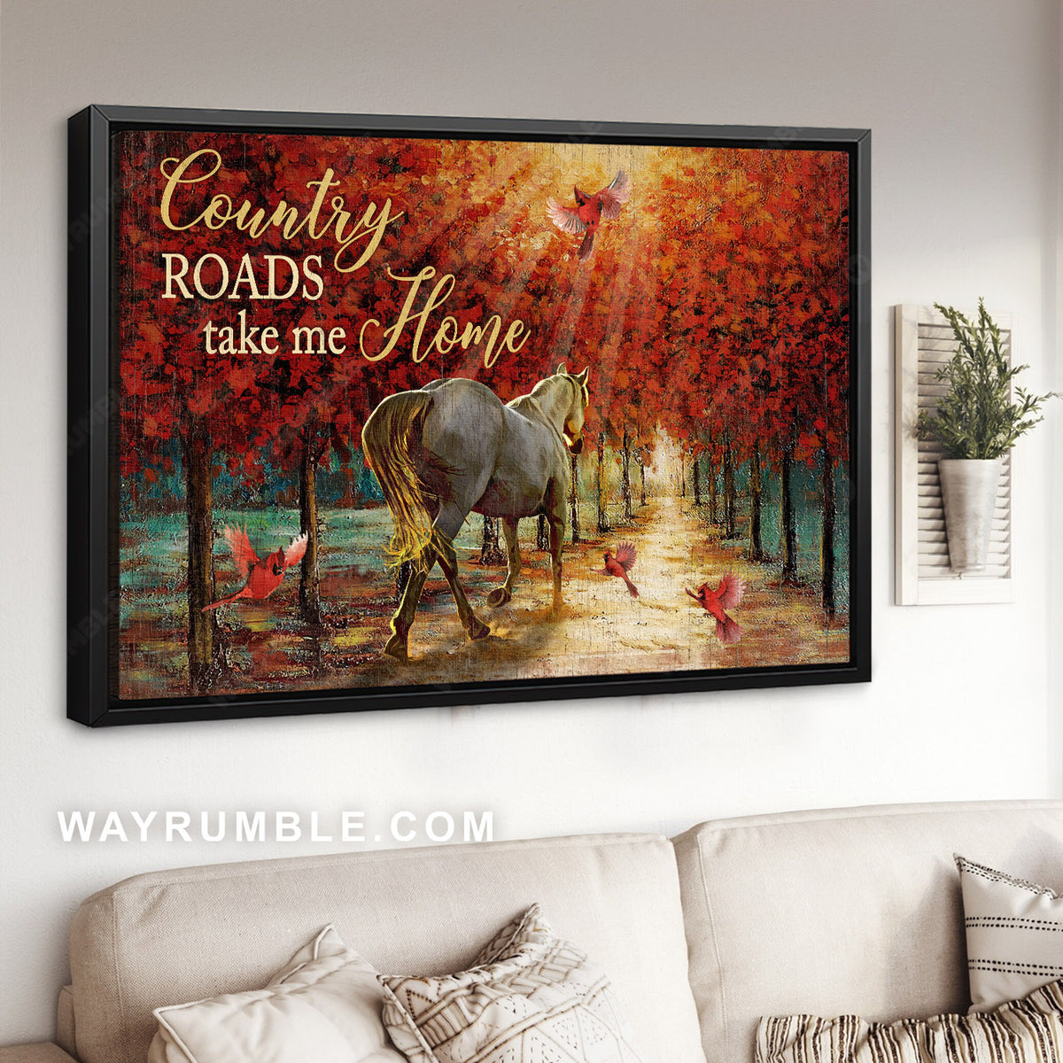 Horse painting, Red cardinal, Red maple road, Country roads take me home - Jesus Landscape Canvas Prints, Home Decor Wall Art