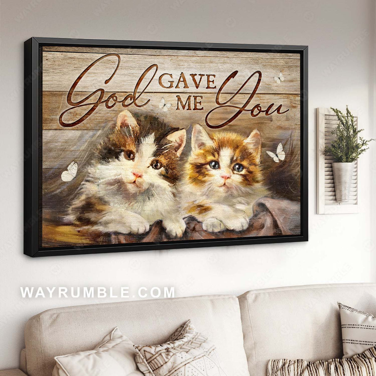 Cute cats, Kitten painting, White butterfly, Abstract art, God gave me you - Jesus Landscape Canvas Prints, Home Decor Wall Art