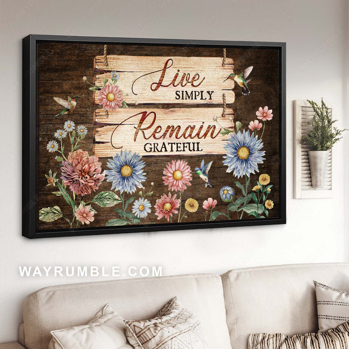Flower painting, Lovely hummingbird, Inspirational art, Live simply, remain grateful - Jesus Landscape Canvas Prints, Home Decor Wall Art