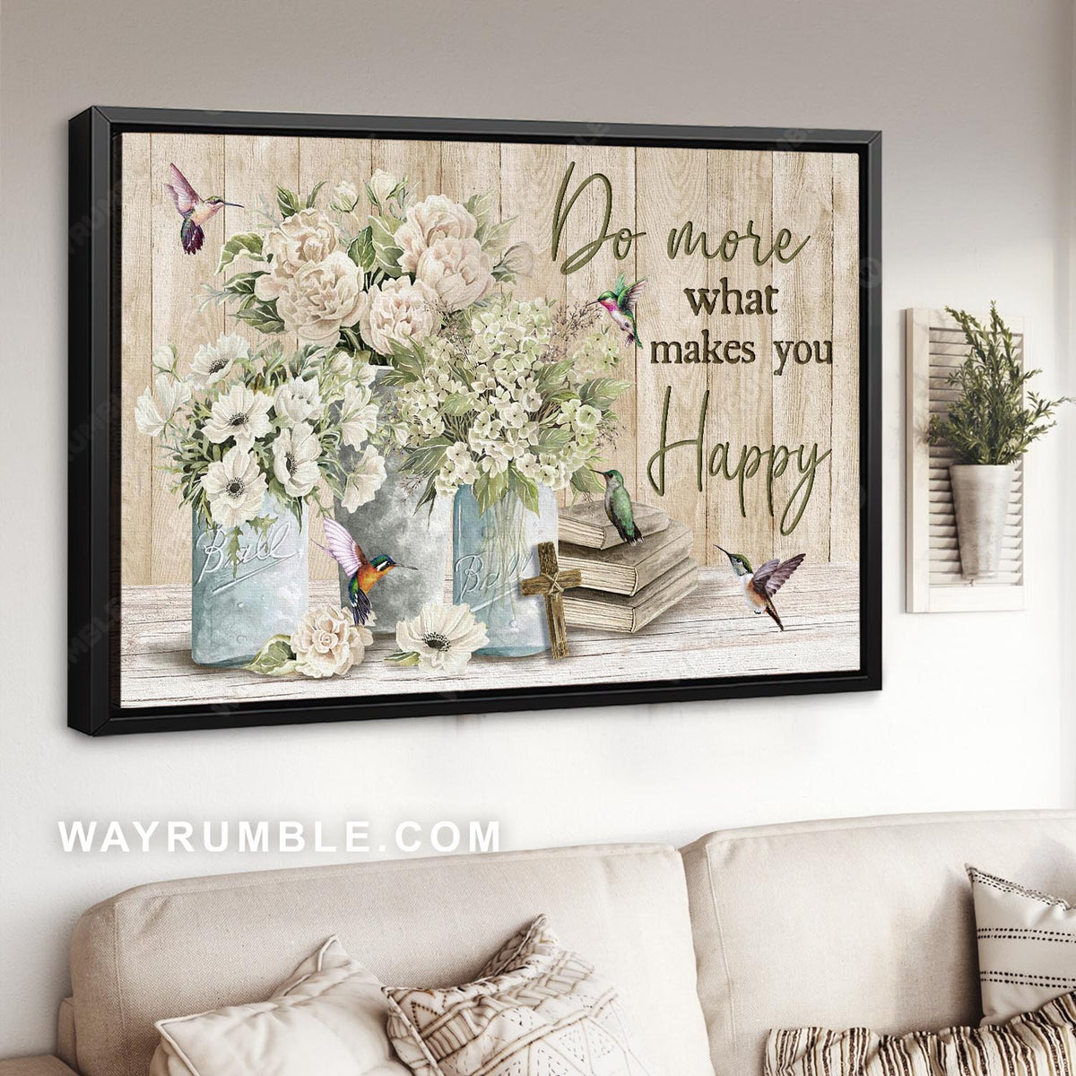 Flower painting, Hummingbird, Inspirational quote, Do more what makes you happy - Jesus Landscape Canvas Prints, Home Decor Wall Art