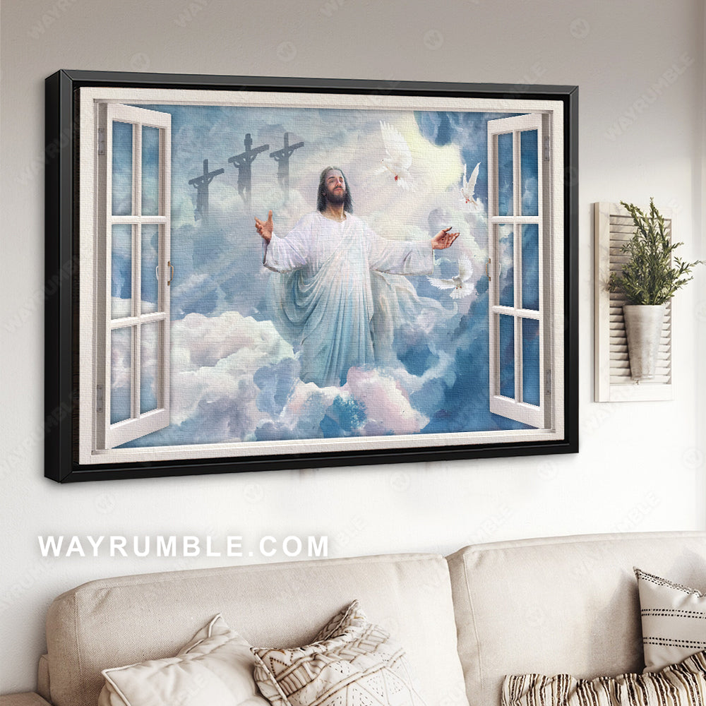 Beautiful heaven, Jesus painting, Holy spirit dove, White windows, Jesus in heaven - Jesus Landscape Canvas Prints, Christian Wall Art