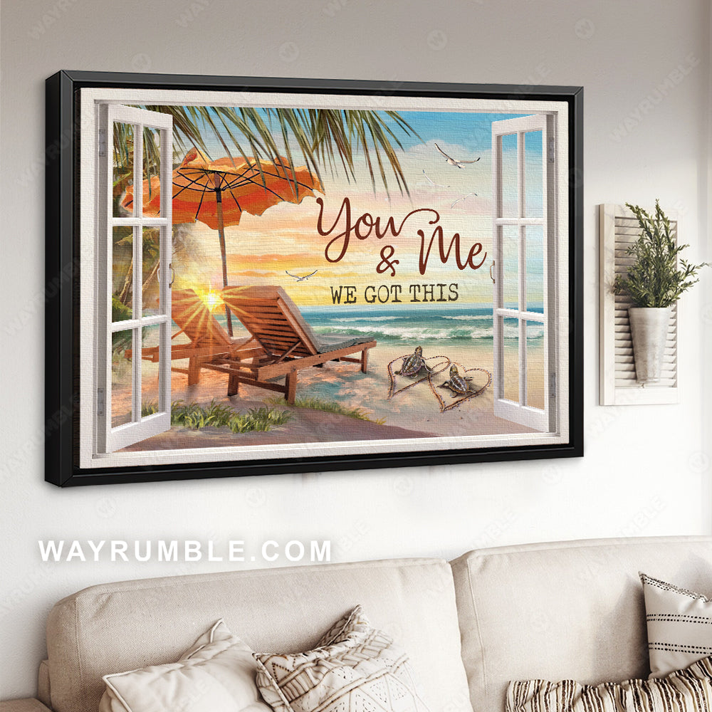 Beach chairs, On the beach, Sea turtle couple, You &amp; me we got this - Jesus Landscape Canvas Prints, Home Decor Wall Art