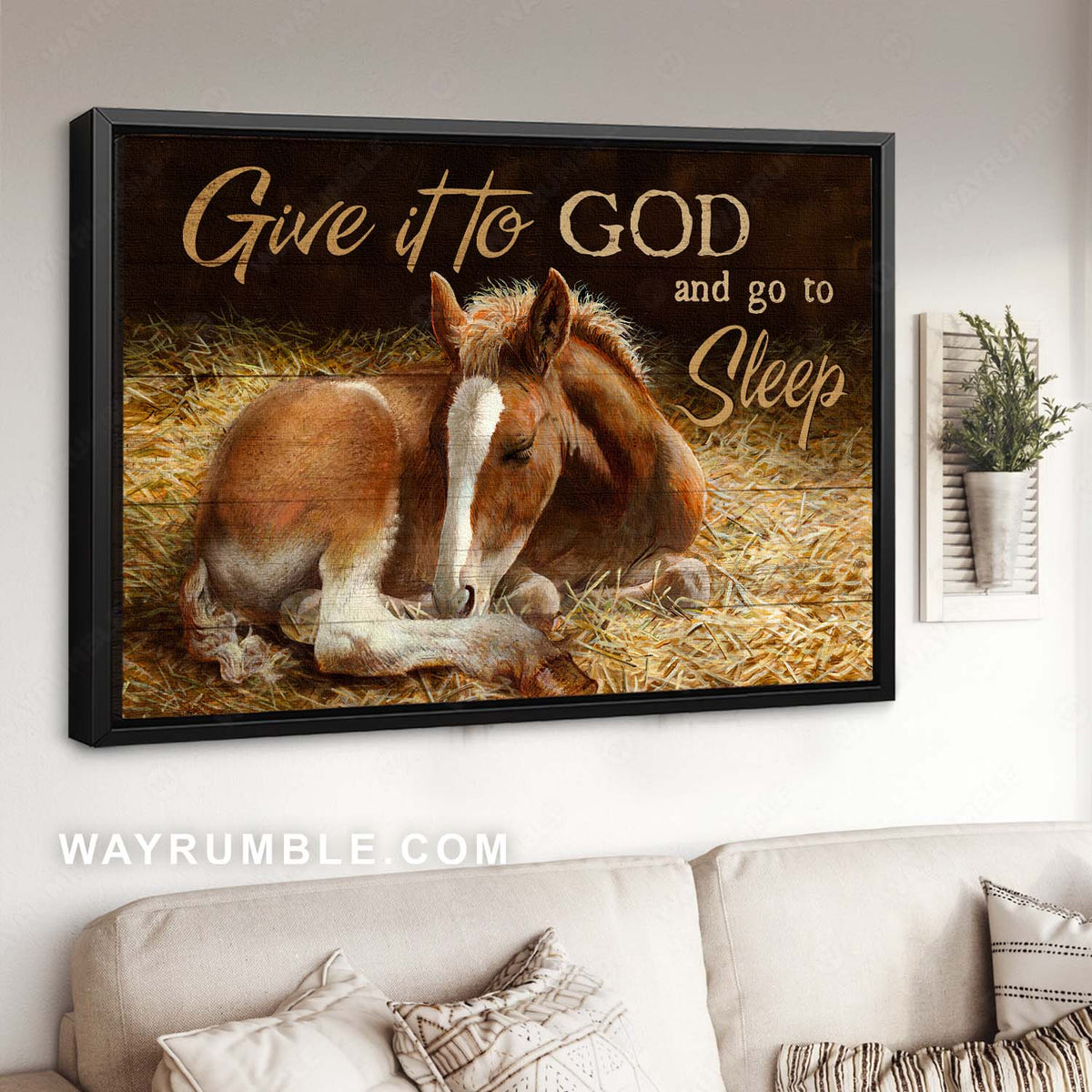 Horse painting, Wild animal, Inspirational quote, Give it to God and go to sleep - Jesus Landscape Canvas Prints, Home Decor Wall Art