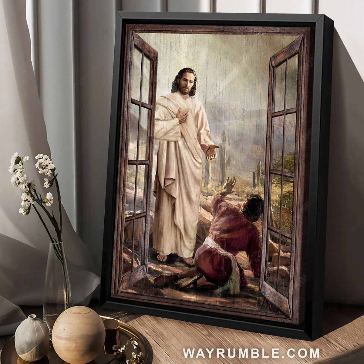Christ the redeemer, Jesus painting, Desert drawing, Wooden windows - Jesus Portrait Canvas Prints, Christian Wall Art