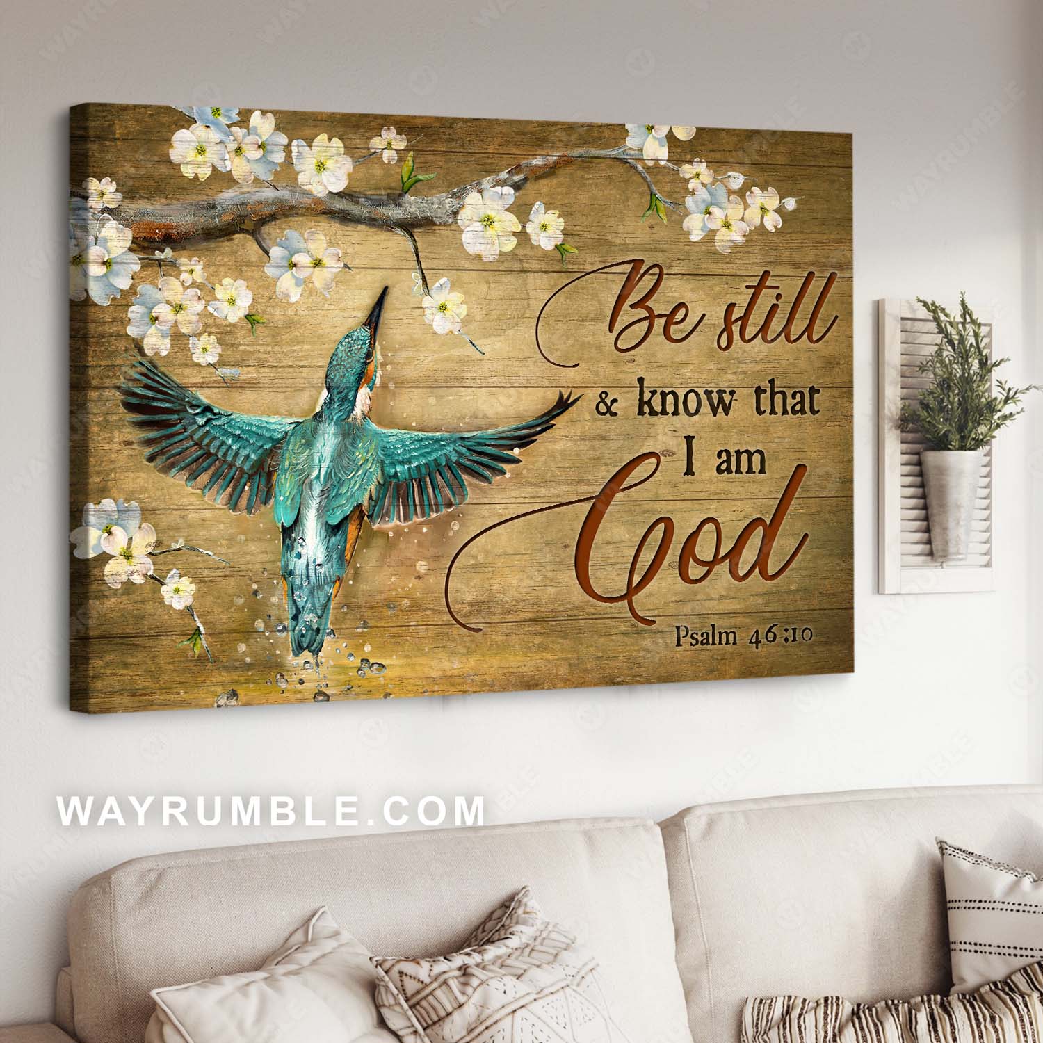 Japanese Anemone, Watercolor hummingbird, Be still and know that I am God - Jesus Landscape Canvas Prints, Home Decor Wall Art