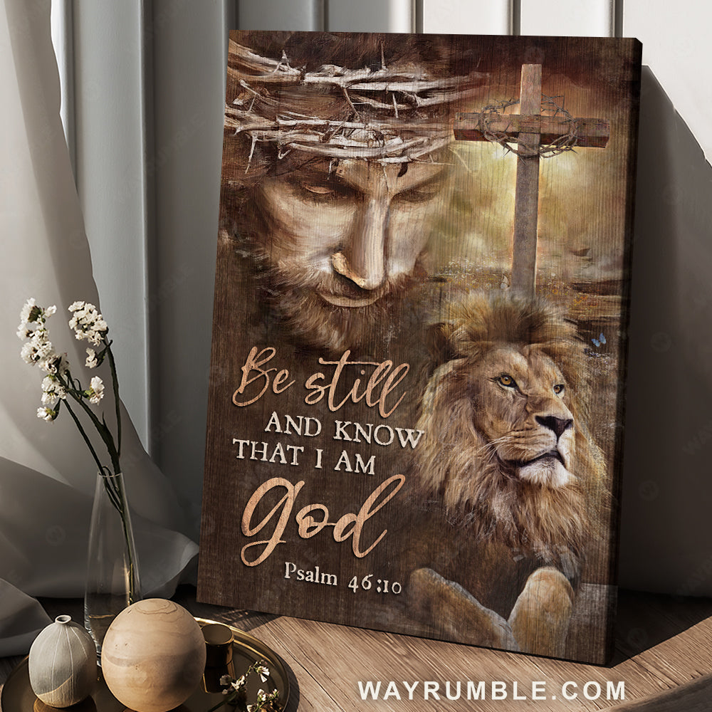 The face of Jesus, Lion drawing, Cross, Be still and know that I am God - Jesus Portrait Canvas Prints, Christian Wall Art