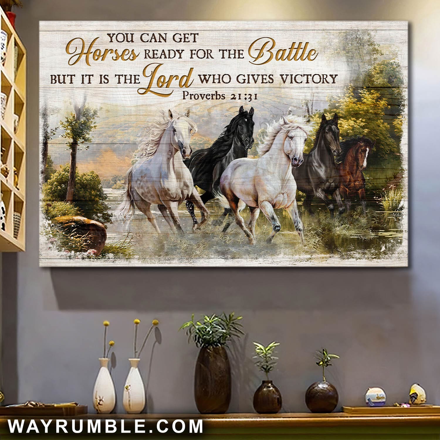 Running horses, In the forest, It is the Lord who gives victory - Landscape Canvas Prints, Wall Art