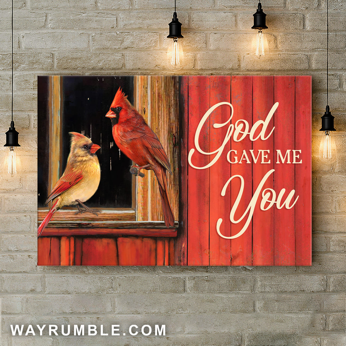 Jesus, Cardinal, Love - God gave me you Couple Landscape Canvas Prints, Wall Art