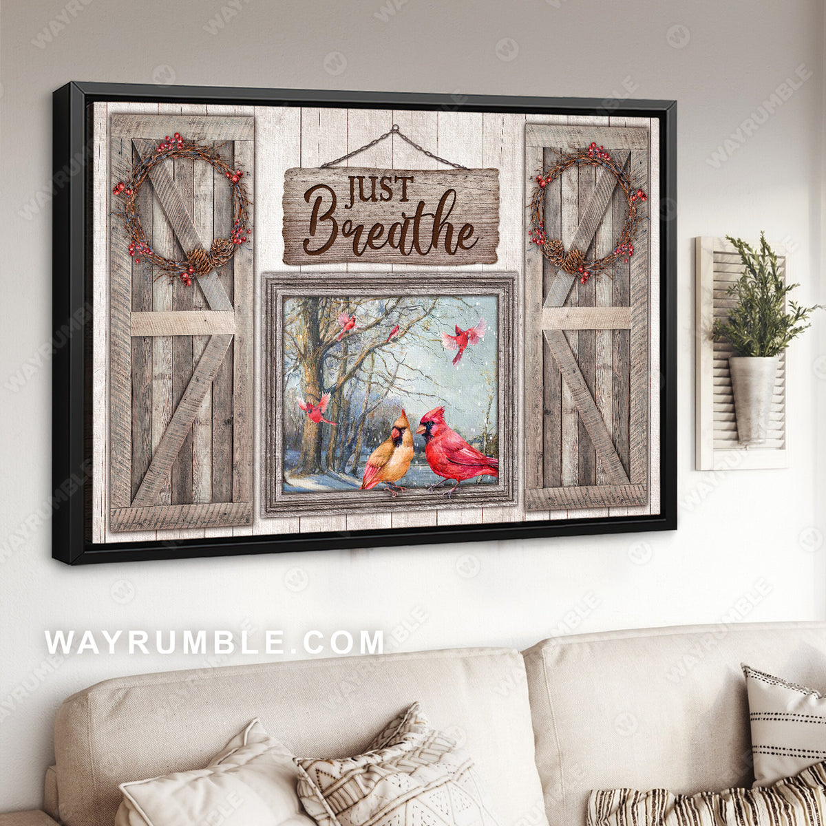 Cardinal painting, Wooden window, Cranberry wreath, Just breathe - Jesus Portrait Canvas Prints, Christian Wall Art
