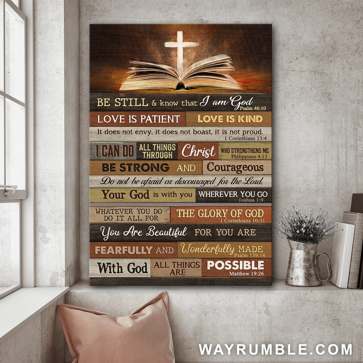 Jesus, Bible, Cross - Be still and know that I am God Portrait Canvas Prints, Wall Art