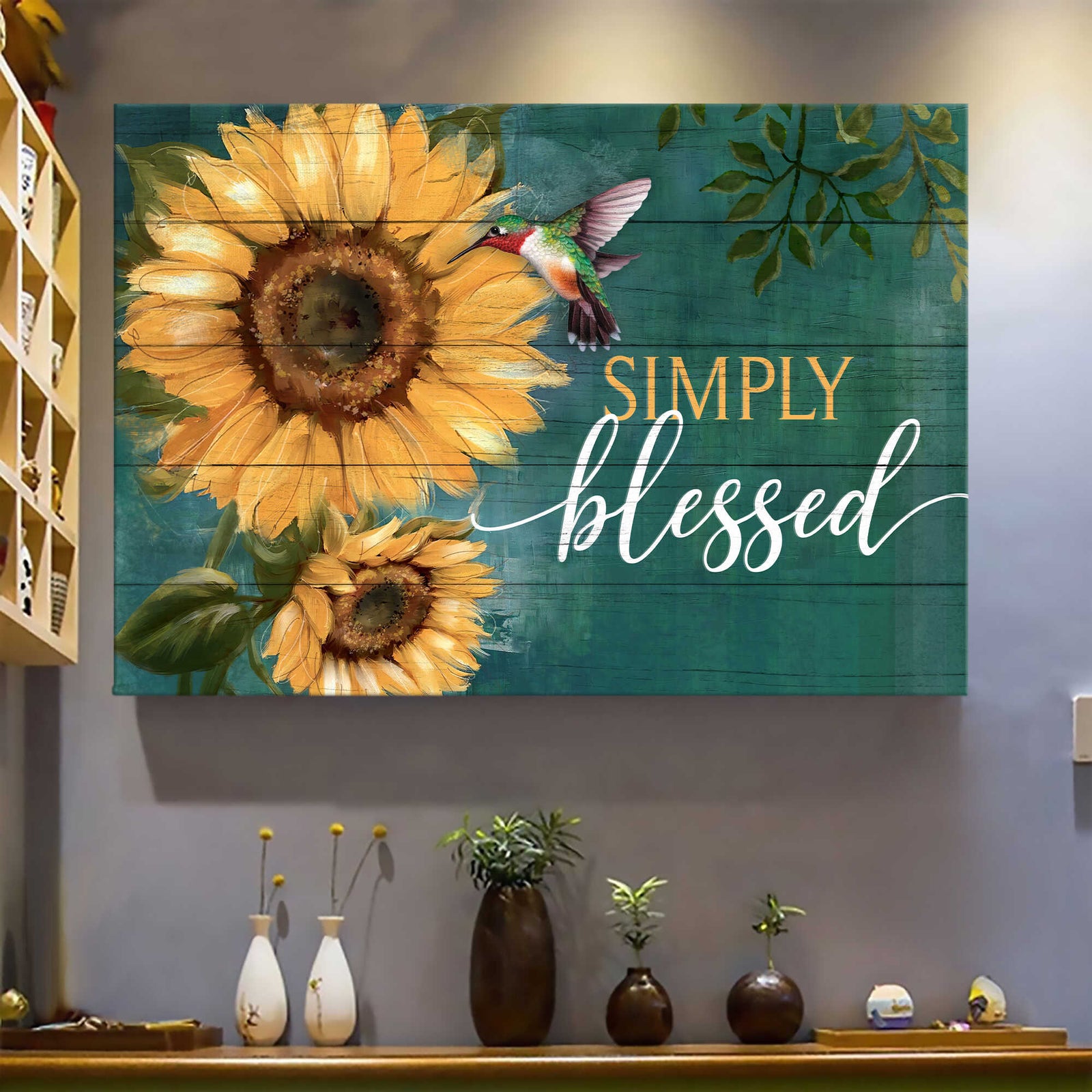 Sunflower, Hummingbird, Simply blessed - Jesus Landscape Canvas Prints, Wall Art