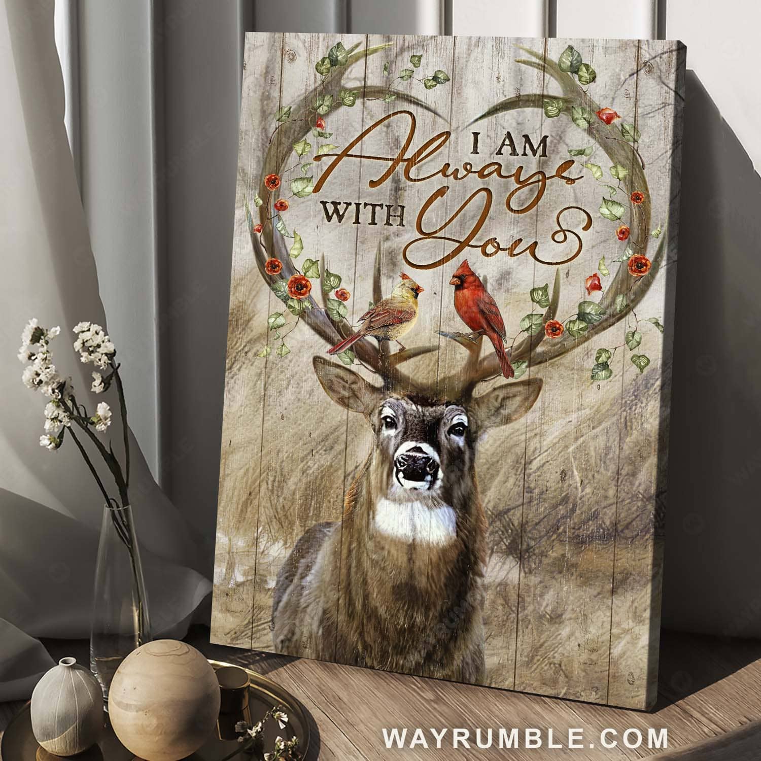 Deer painting, Cardinal couple, Poppy flower, I am always with you - Jesus Portrait Canvas Prints, Home Decor Wall Art