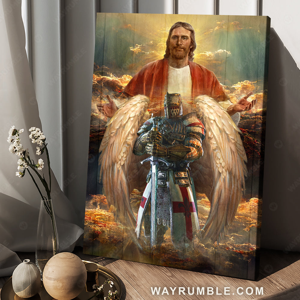 Beautiful heaven, Warrior of God, Jesus painting, Amazing angel wings - Jesus Portrait Canvas Prints, Christian Wall Art