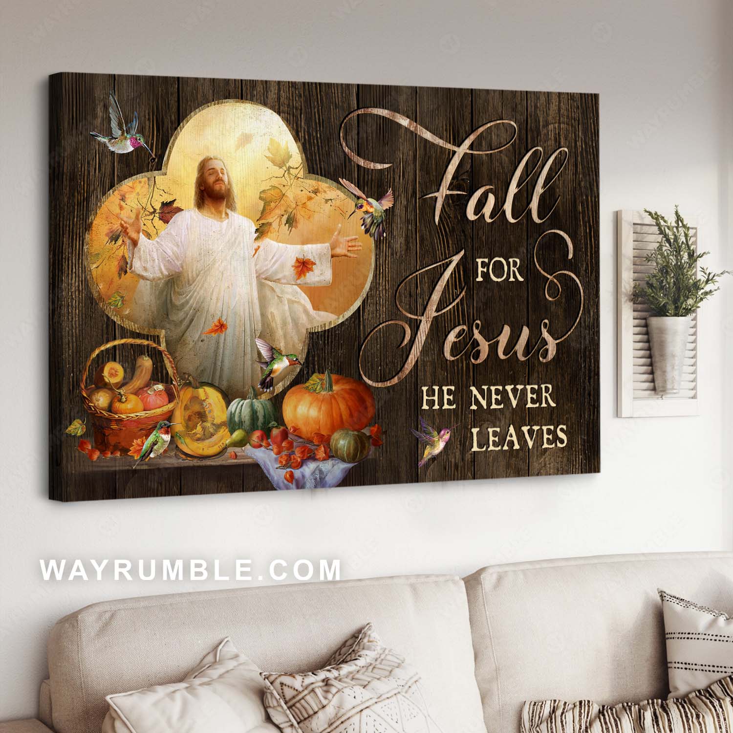 Abstract Hummingbird, Farm vegetable, Jesus art, Fall for Jesus, he never leaves - Jesus Landscape Canvas Prints, Christian Wall Art