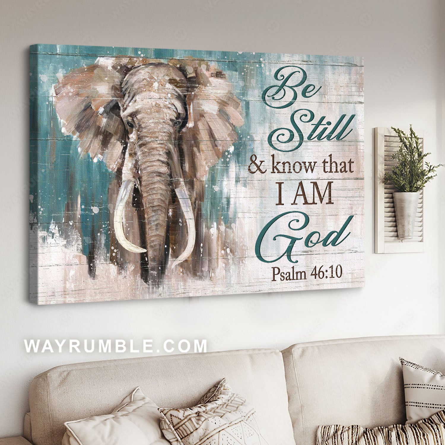 Elephant drawing, Watercolor painting, Bible verse, Be still and know that I am God - Jesus Landscape Canvas Prints, Home Decor Wall Art
