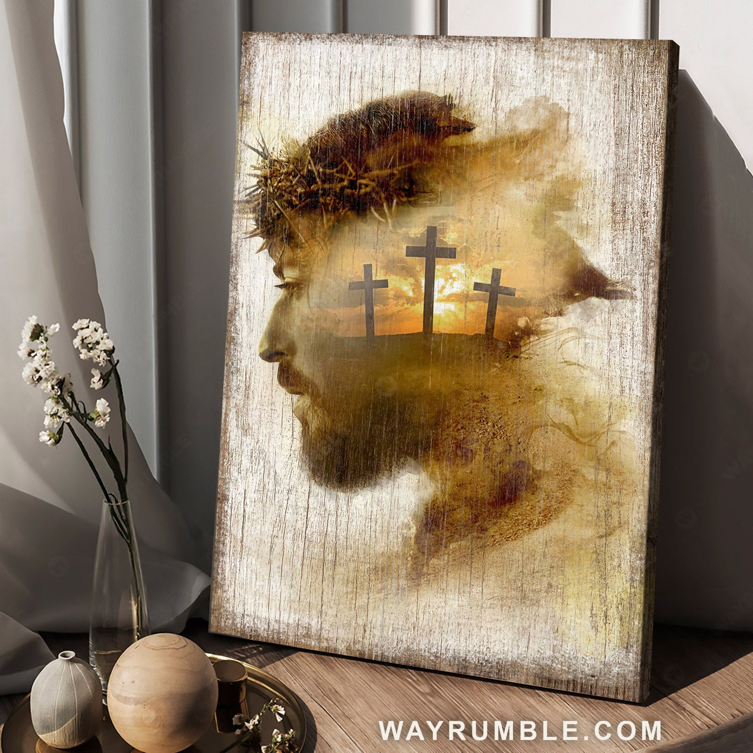 Abstract Jesus painting, Three crosses on hill, Vintage drawing, Religious gift - Jesus Portrait Canvas Prints, Christian Wall Art