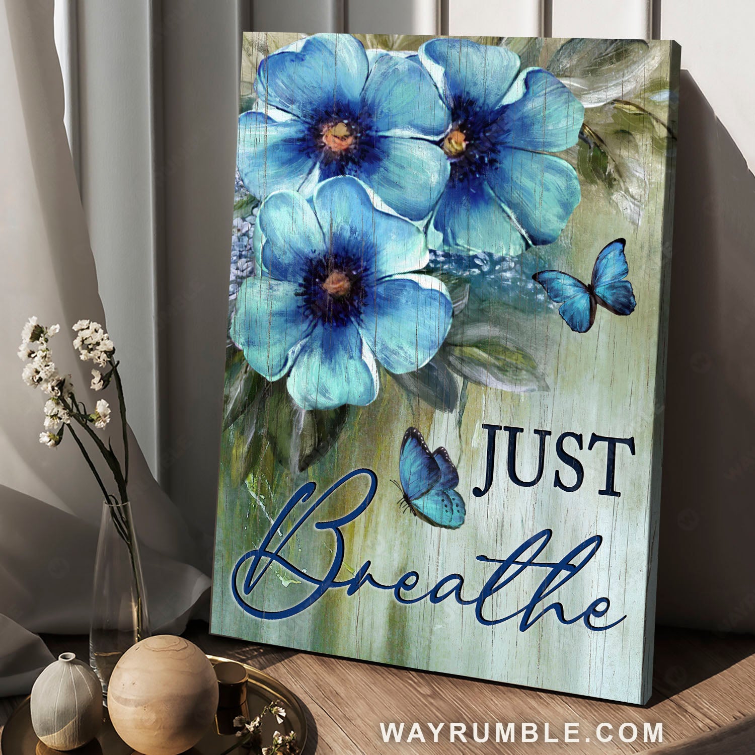 Blue flower painting, Blue butterfly, Vintage art, Just breathe - Jesus Portrait Canvas Prints, Home Decor Wall Art