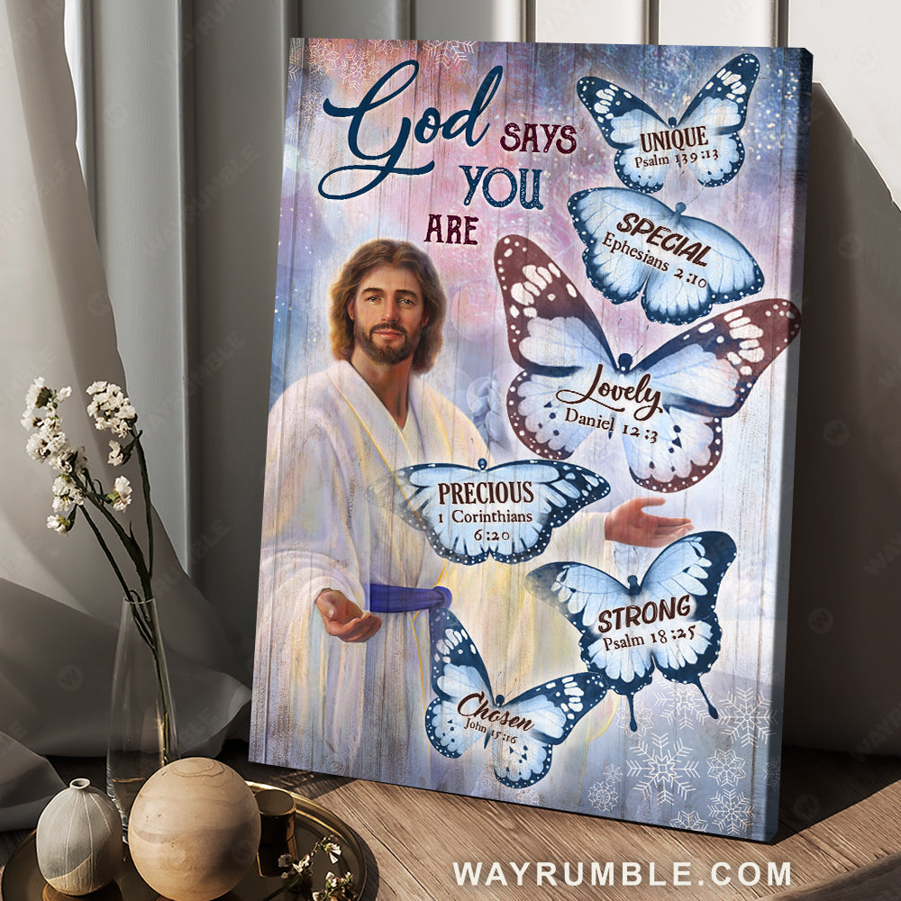 Abstract butterfly, Jesus painting, Snowflake drawing, God says you are - Jesus Portrait Canvas Prints, Christian Wall Art