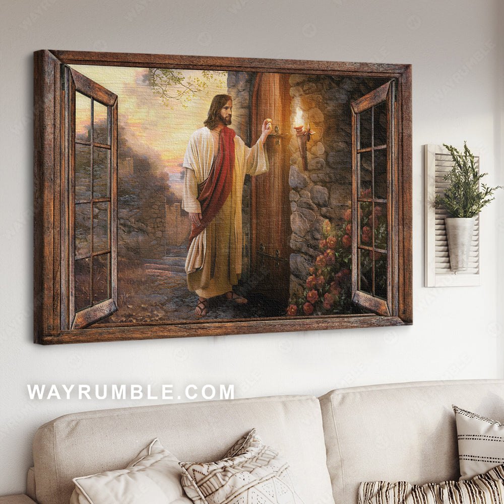 Jesus painting, Wooden windows, Rose garden, Jesus knocking on door - Jesus Landscape Canvas Prints, Christian Wall Art